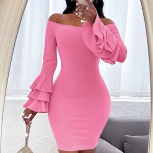 Solersun Off Shoulder Layered Sleeve Bodycon Dress